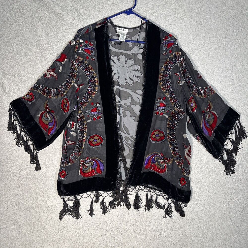 Vintage‎ JBS Ltd Cardigan Women’s XL Black Sheer Velvet Burnout Whimsigoth Artsy